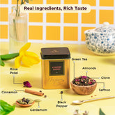 Chayam Kashmiri Kahwa Green Tea - 50gm, 1.7 Ounce | Detox Kahwa Tea For Digestion & Metabolism - Blended With Saffron, Cardamom, Cinnamon, Cloves, Almond & Rose Petals | Low Caffeine